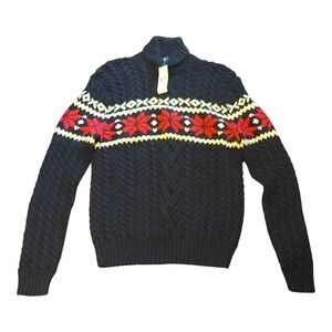 NEW Polo Ralph Lauren 100% Pima Cotton Hand Knitted Sweater Snowflake Flower Med